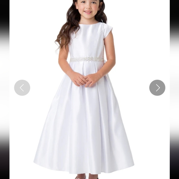 Dresses Sz 6 Girls White Pleated Satin Pocketed - Picture 1 of 16